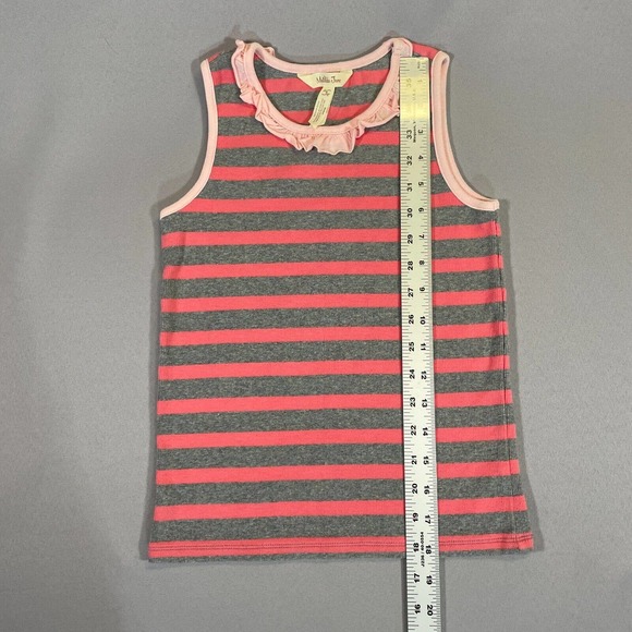 Matilda Jane Tank Top Girls Size 8 Travel Log Striped Gray and Pink Ruffled - Picture 3 of 7